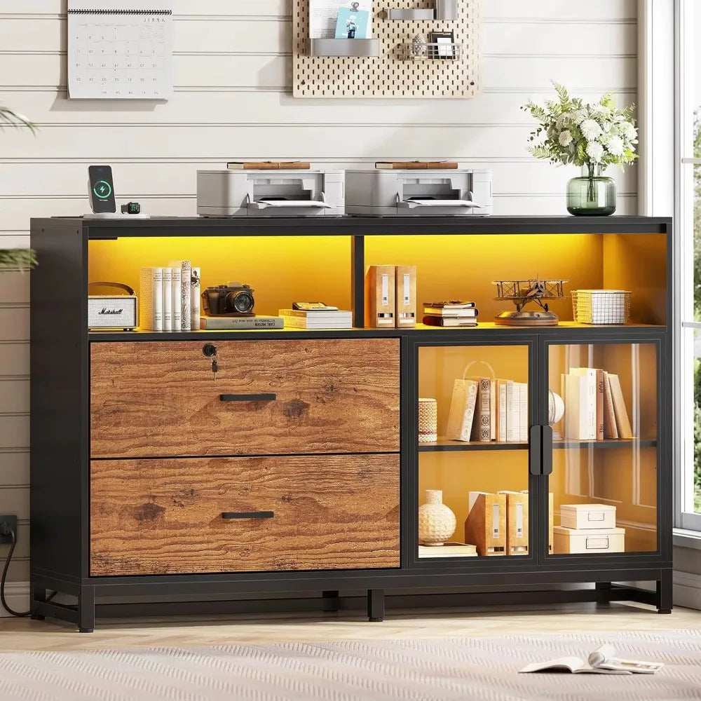 59" File Cabinet, 2 Drawers Filing Cabinets for Home Office fit Legal/Letter/A4 File, File Cabinet with Lock , Customized