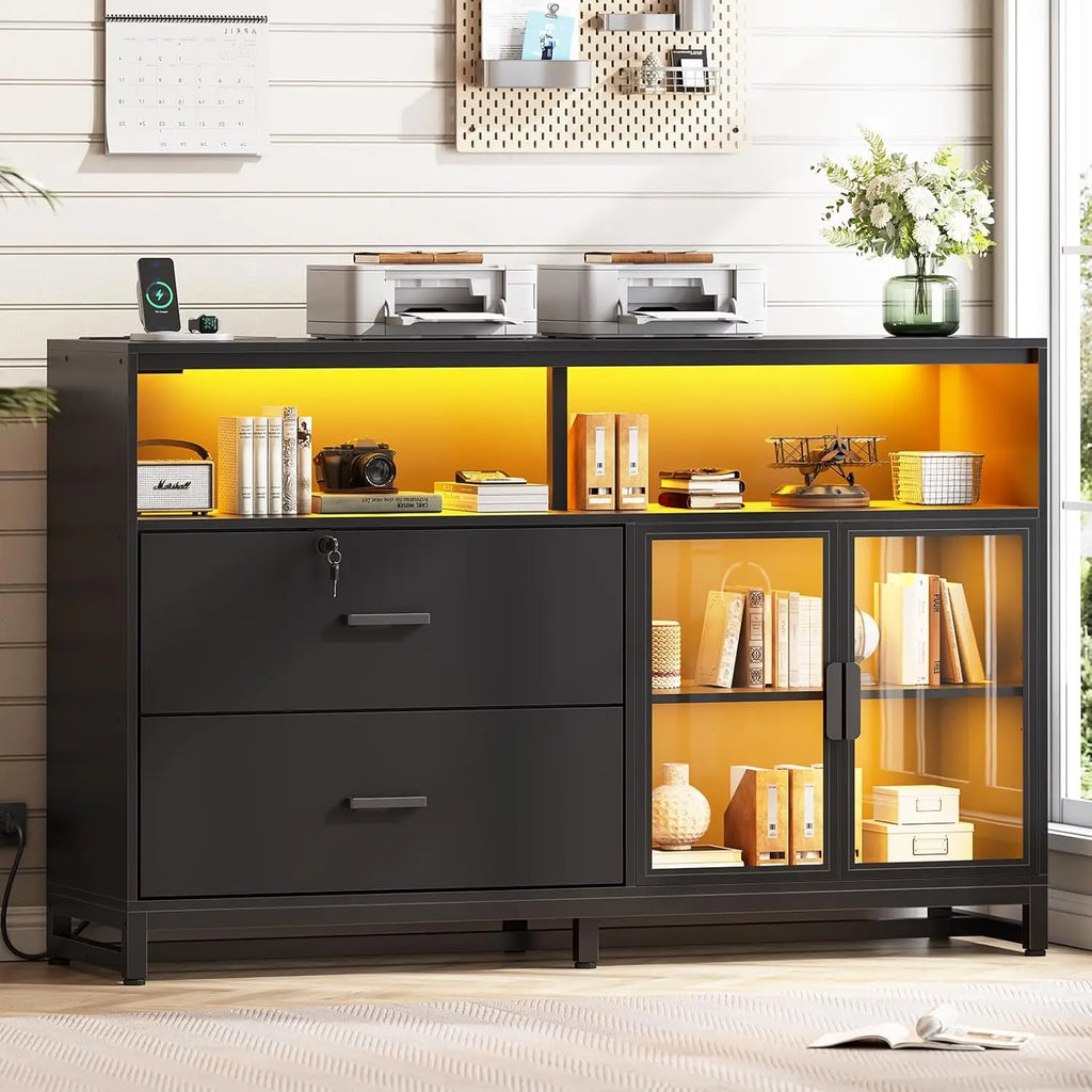 59" File Cabinet, 2 Drawers Filing Cabinets for Home Office fit Legal/Letter/A4 File, File Cabinet with Lock , Customized